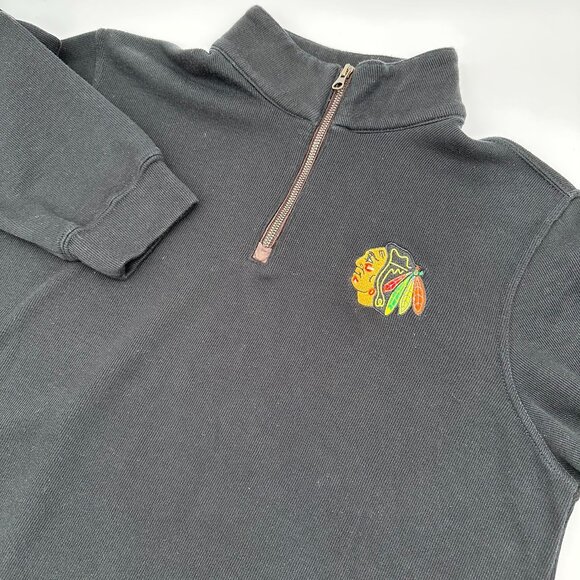 NHL Chicago Blackhawks Hockey Logo 1/4 Zip Pullover Ribbed Sweater Size XL Black - Picture 1 of 12